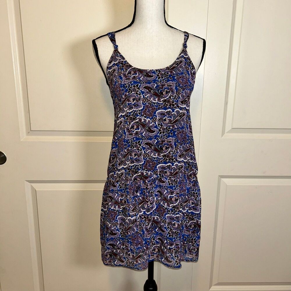 🟢 Quiksilver Women's Purple Mini Dress - Size XS Boho Paisley Print Lightweight
